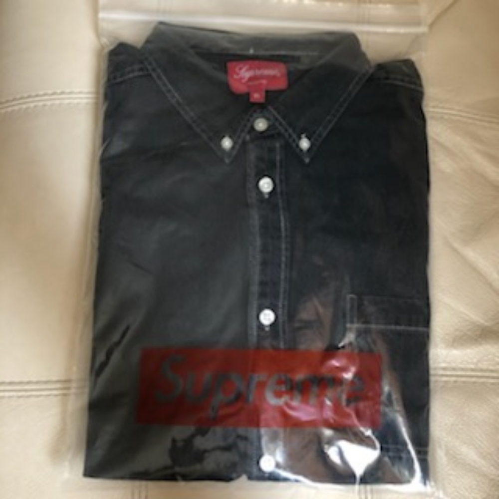 NEW XL Applique denim black Supreme Button Down
